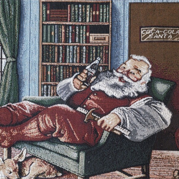 Vintage 1997 Christmas Coca Cola Table Runner Reclining Santa 72” Holiday Decor - Picture 5 of 8